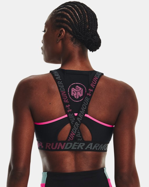 Women's Armour® Mid Crossback Pocket Run Sports Bra, Black, pdpMainDesktop image number 1